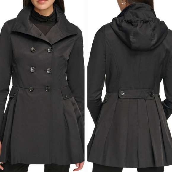 Calvin Klein Petite trench coat hooded double breasted skirted raincoat - Picture 2 of 16